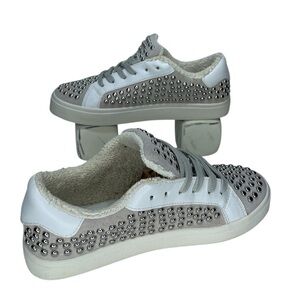 Aqua Tess Lace Up Studded Embellished Faux Leather Sneakers Shoes Size 6.5